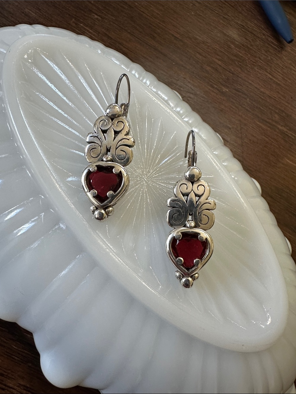 Brighton, endless love , retired Silver Red Heart Drop Earrings - Elegant Design